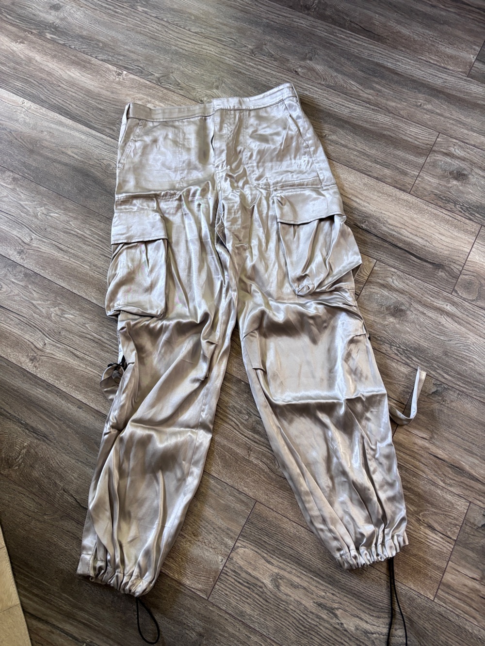 Satin Cargo Pants in Champagne silver
